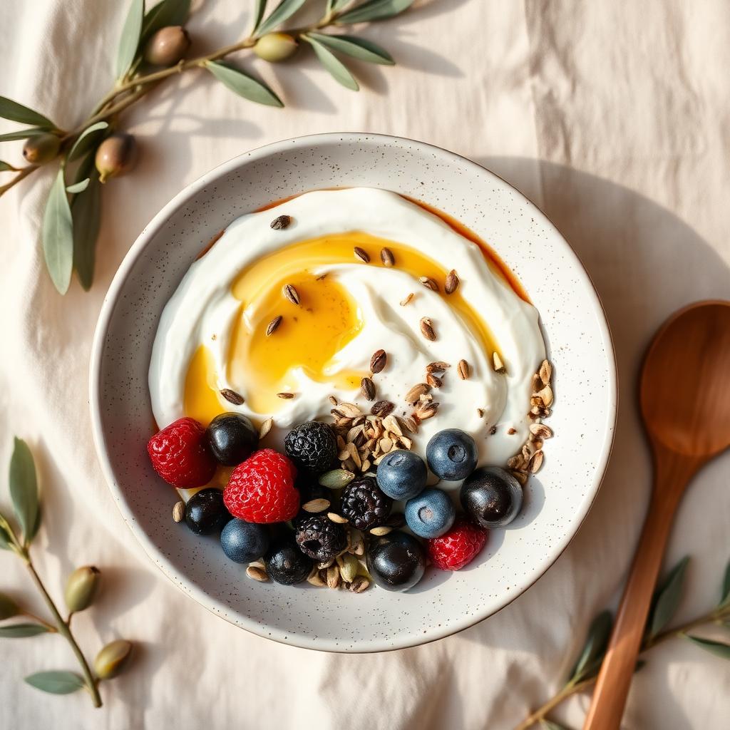 Griekse yoghurt met bessen, zaden & honing